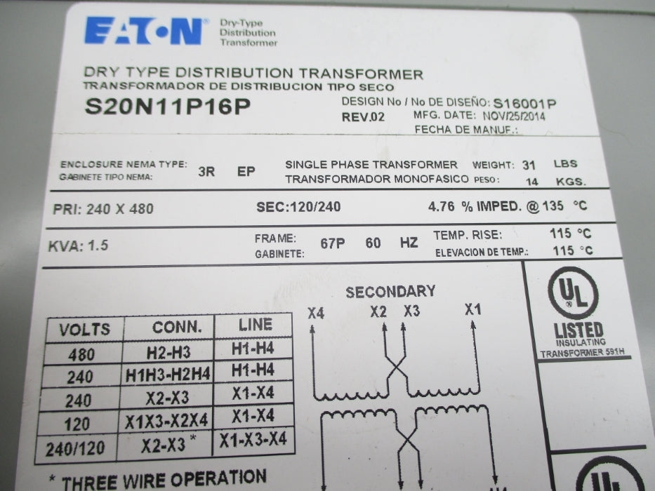 EATON S20N11P16P 1.5KVA REV. 02 NSNP