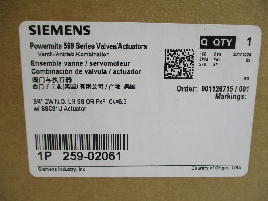 SIEMENS 259-02061 3-8PSI NSMP