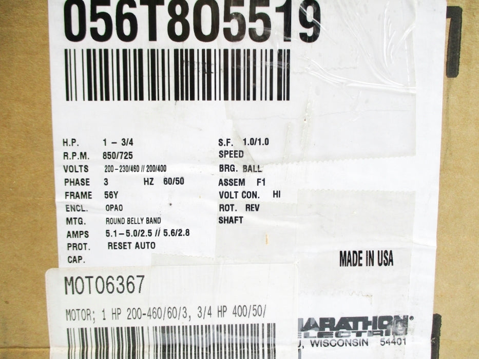 MARATHON ELECTRIC 056T805519 PWF56T8O5519BP NSMP