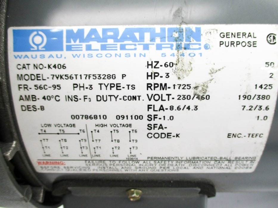 MARATHON ELECTRIC K406 7VK56T17F5328GP UNMP