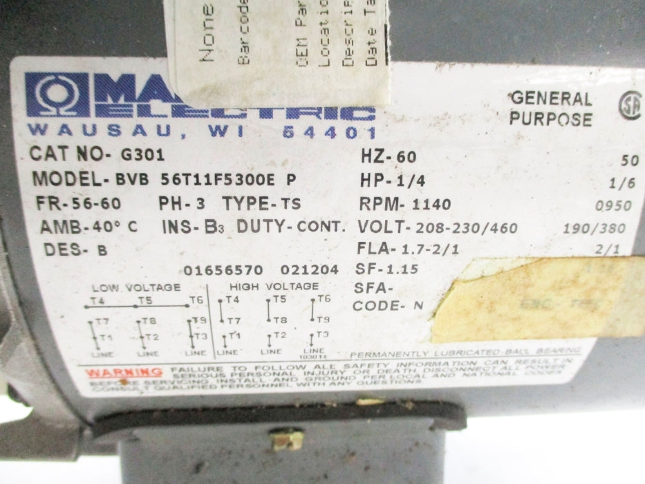 MARATHON ELECTRIC G301 BVB56T11F5300EP UNMP