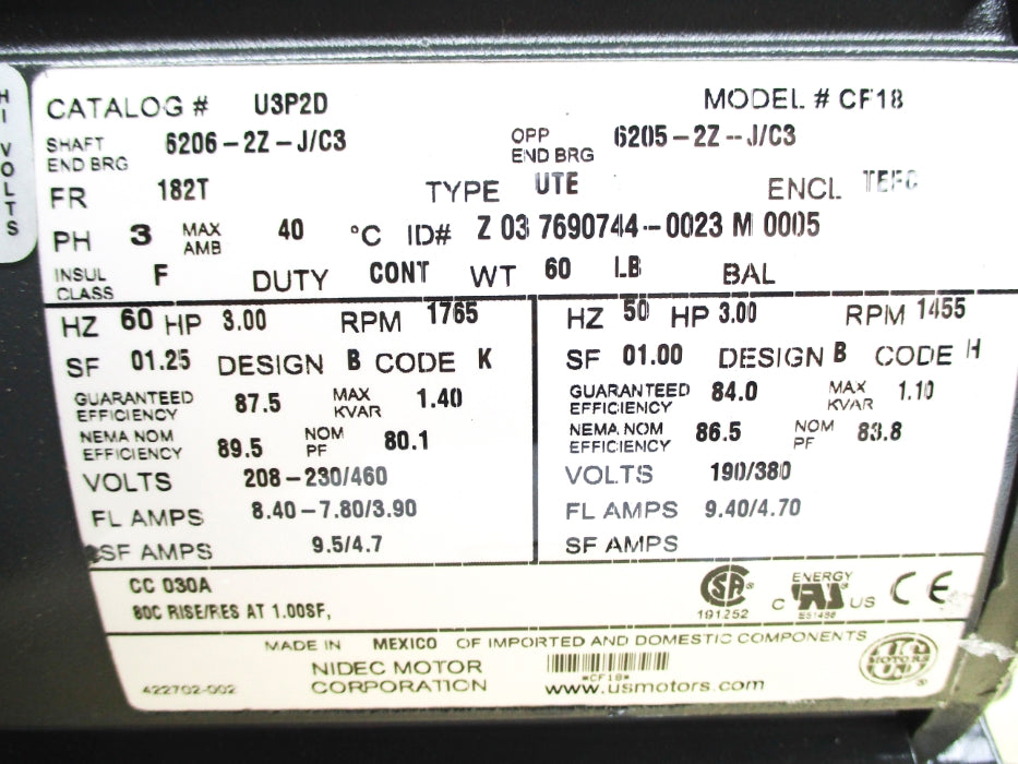 NIDEC MOTOR U3P2D CF18 NSNP