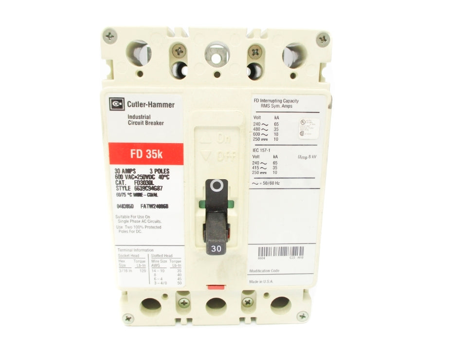 CUTLER HAMMER FD3030L 6639C94G87 30A 600VAC NSNP