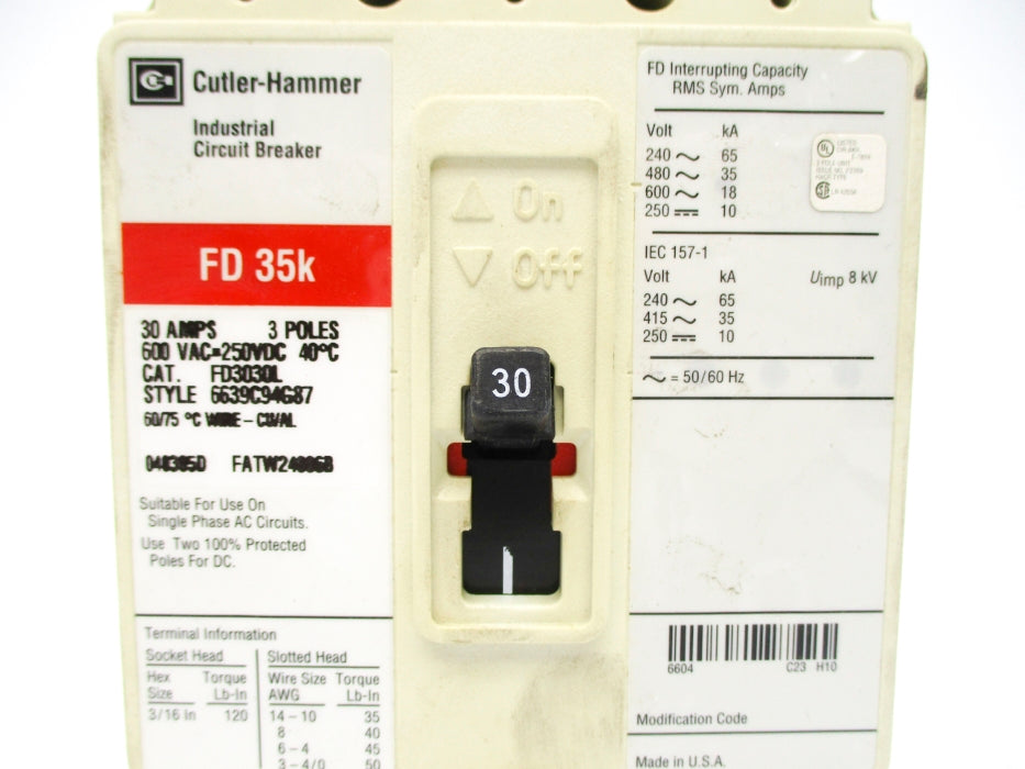 CUTLER HAMMER FD3030L 6639C94G87 30A 600VAC NSNP