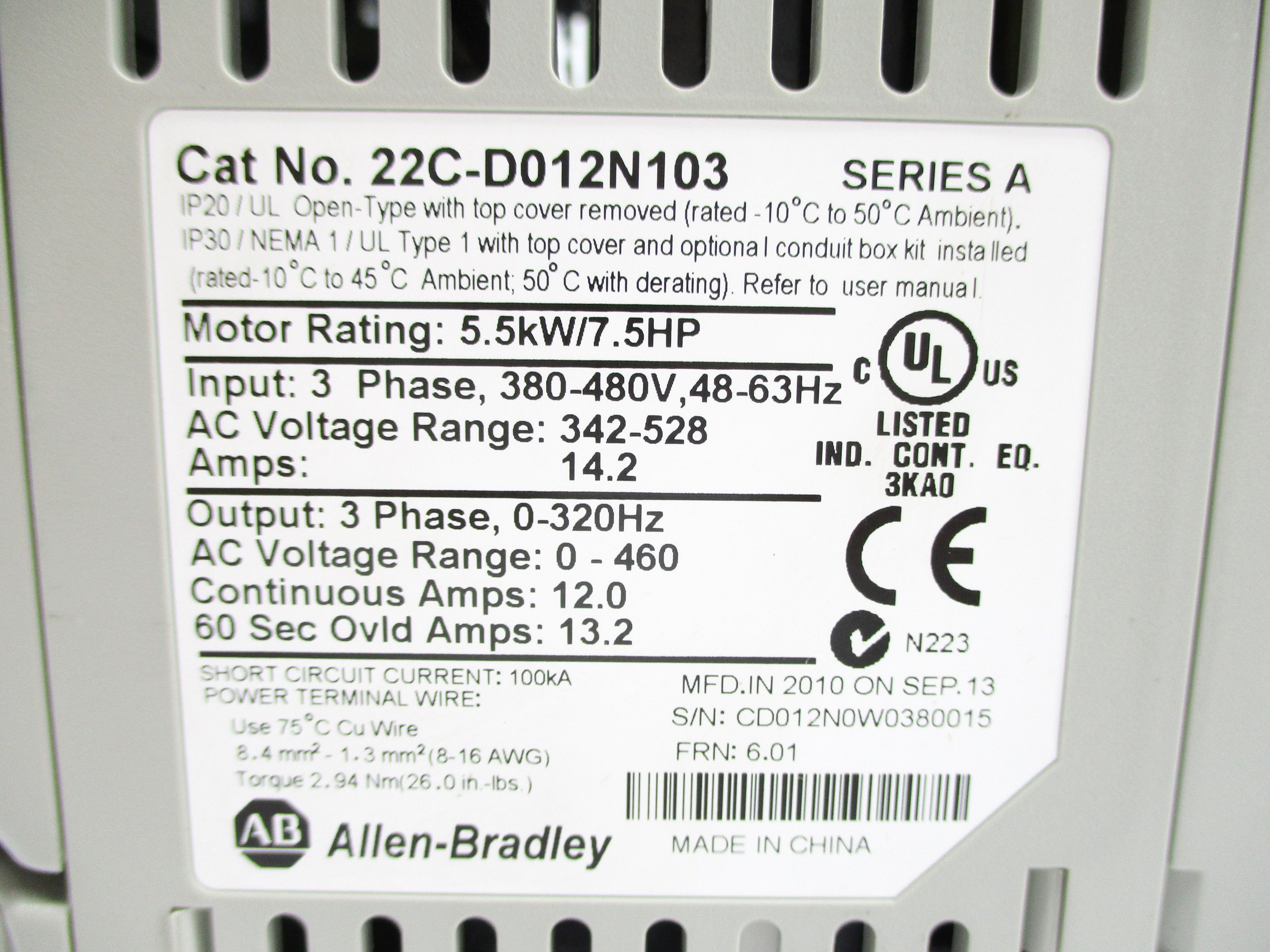 ALLEN BRADLEY 22C-D012N103 SER. A F/W 6.01 NSNP