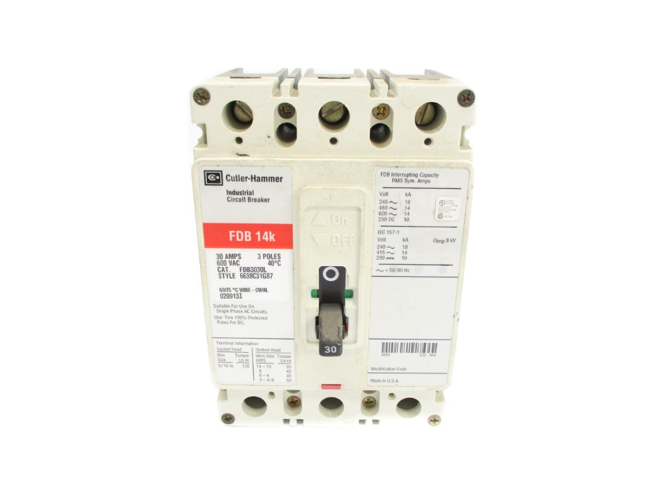 CUTLER HAMMER FDB3030L 6638C31G87 30A 600VAC NSNP
