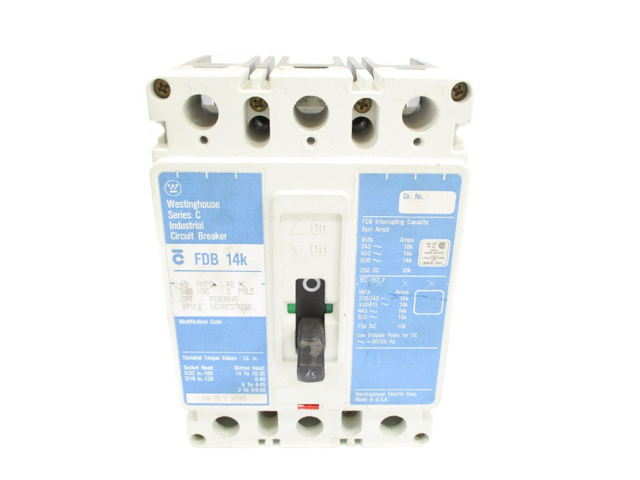 WESTINGHOUSE FDB3045 SER. C 6638C27G90 45A 600VAC NSNP