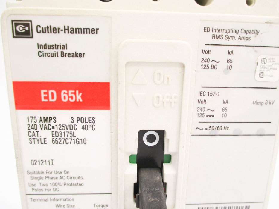 CUTLER HAMMER ED3175L 6627C71G10 175A 240VAC NSNP