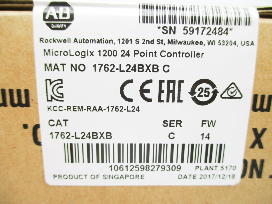 ALLEN BRADLEY 1762-L24BXB SER. C F/W 14 DATE: 2018 NSFS