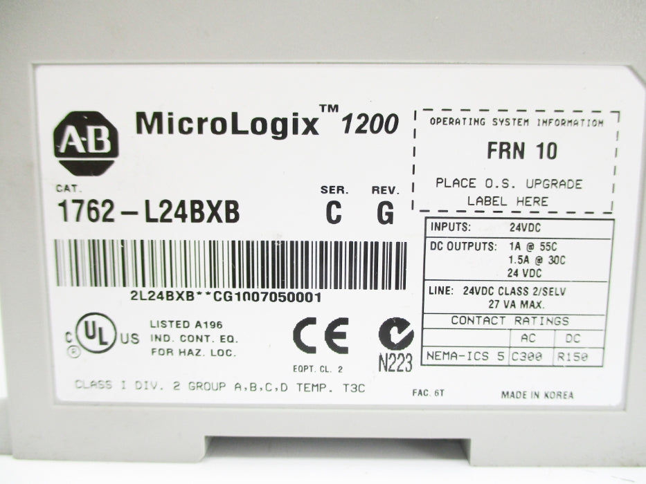ALLEN BRADLEY 1762-L24BXB SER. C F/W 10 NSNP