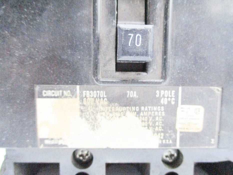 WESTINGHOUSE FB3070L 70A 600VAC (AS PICTURED) UNMP