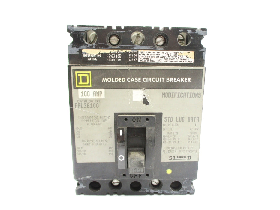 SQUARE D FAL36100 100A 600V UNMP