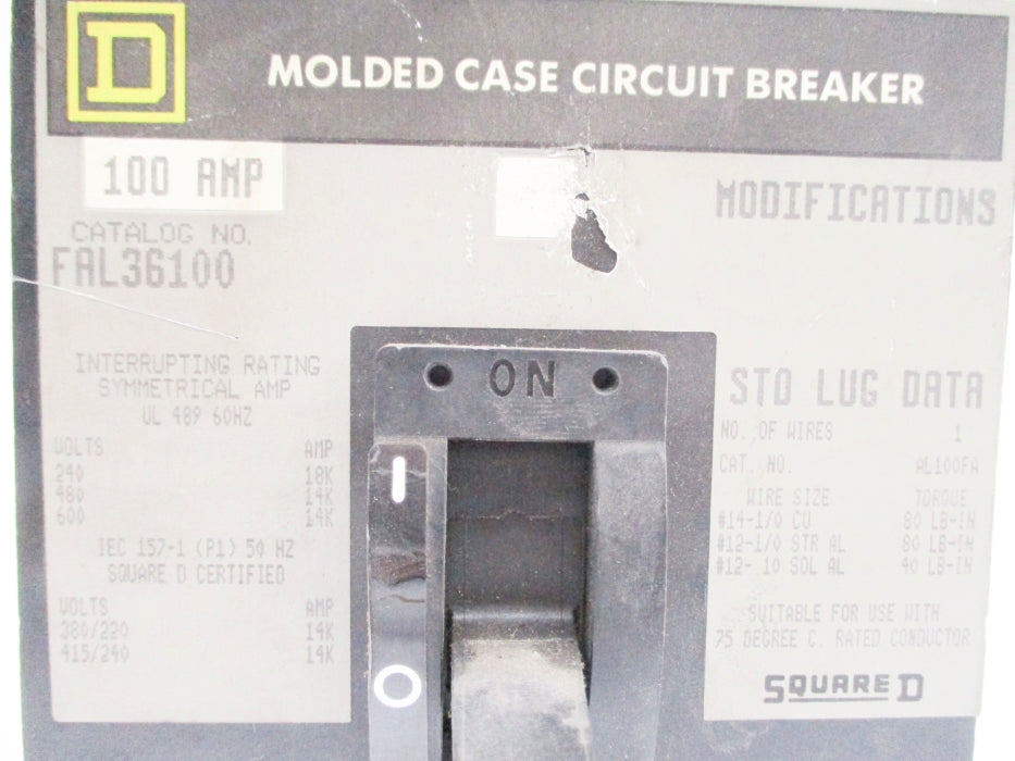 SQUARE D FAL36100 100A 600V UNMP