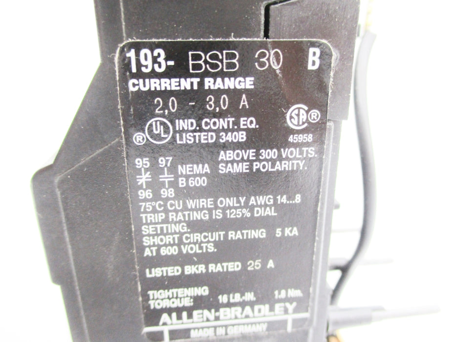 INDUSTRIAL SPARE PART 193-BSB30 SER. B 600V 2.0-3.0A NSNP