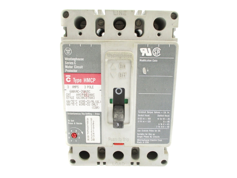 WESTINGHOUSE HMCP003A0C SER. C 600VAC 3A UNMP
