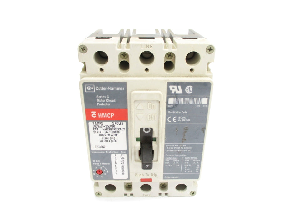 CUTLER HAMMER HMCP007C0CA02 SER. C 6601C8G03 7A 600VAC UNMP