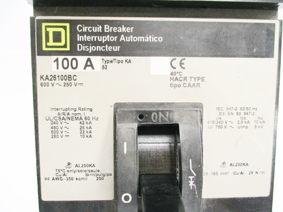 SQUARE D KA26100BC 100A 600V UNMP