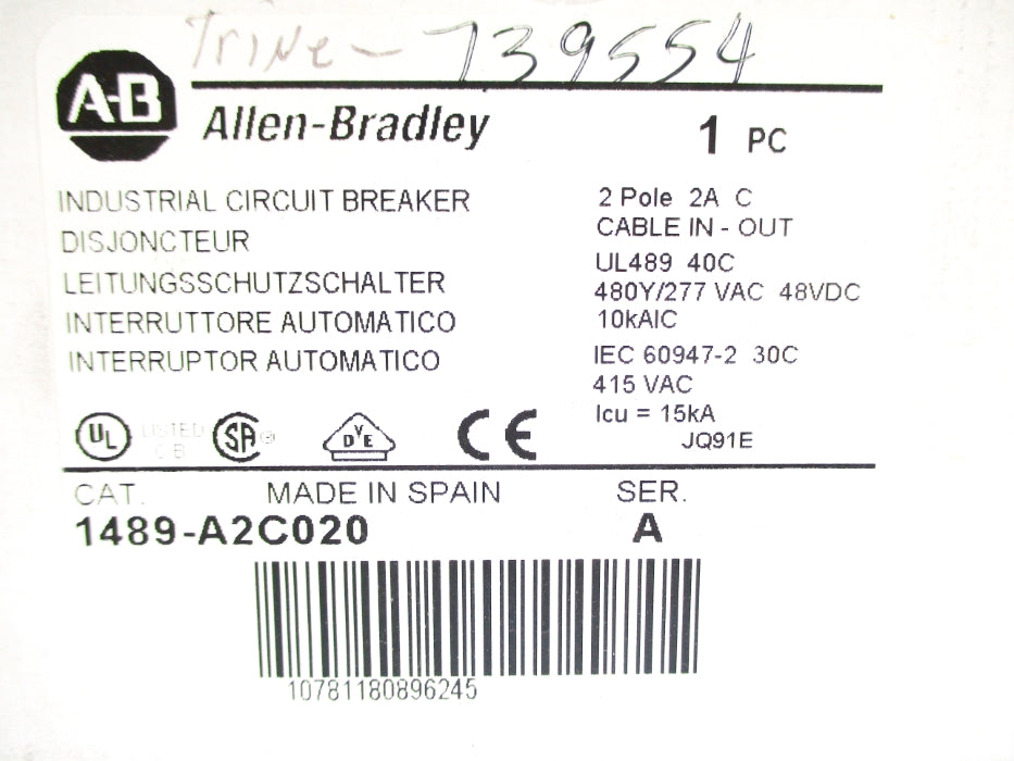 ALLEN BRADLEY 1489-A2C020 SER. A 277VAC 2A NSMP