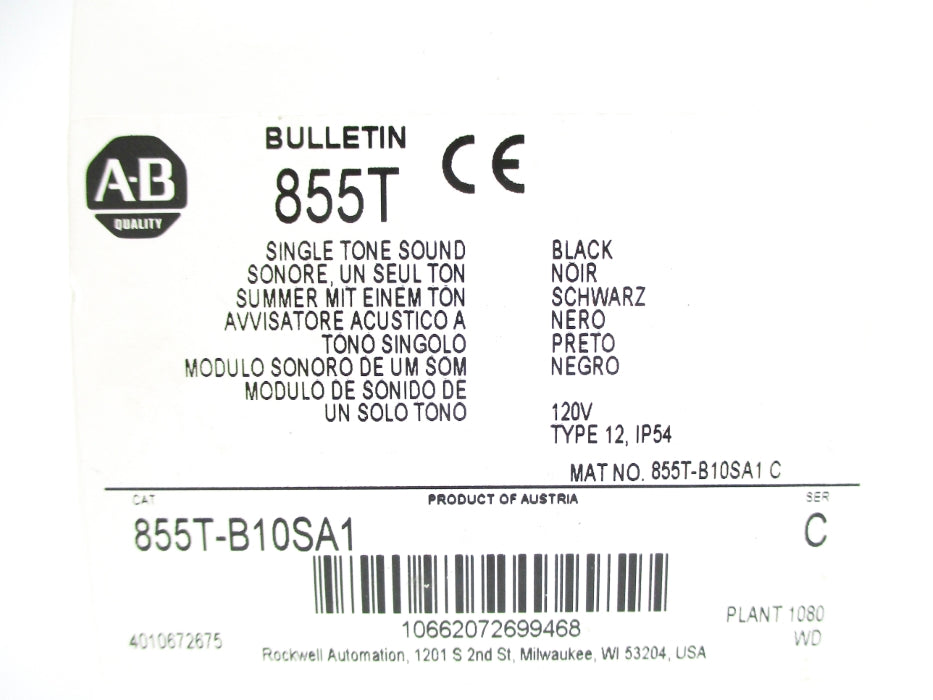 ALLEN BRADLEY 855T-B10SA1 SER. C (WH) NSMP