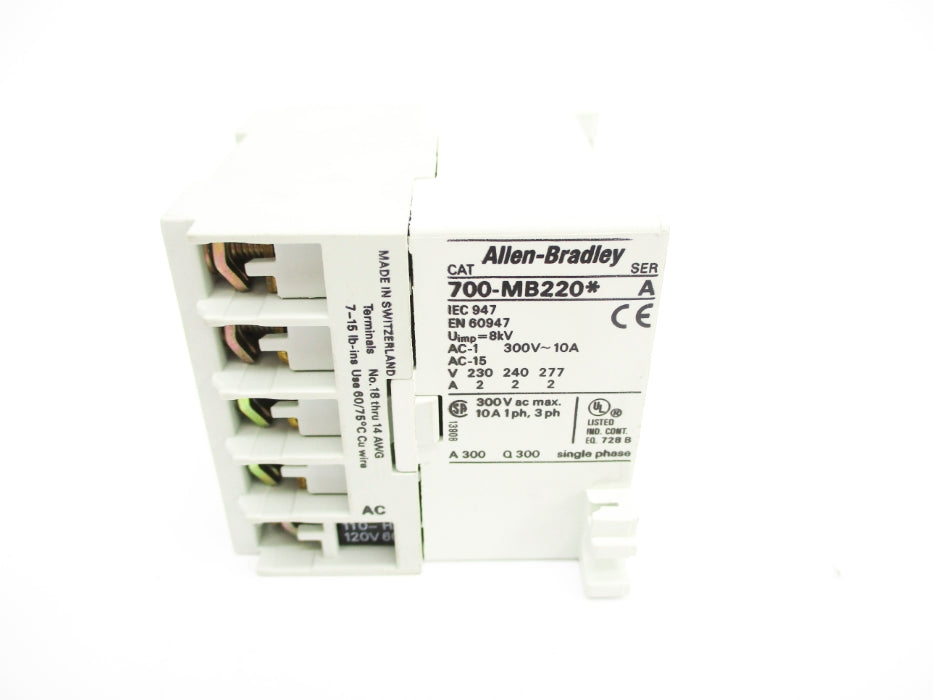 ALLEN BRADLEY 700-MB220A1S SER. A 110/120V (BR/WH) NSMP