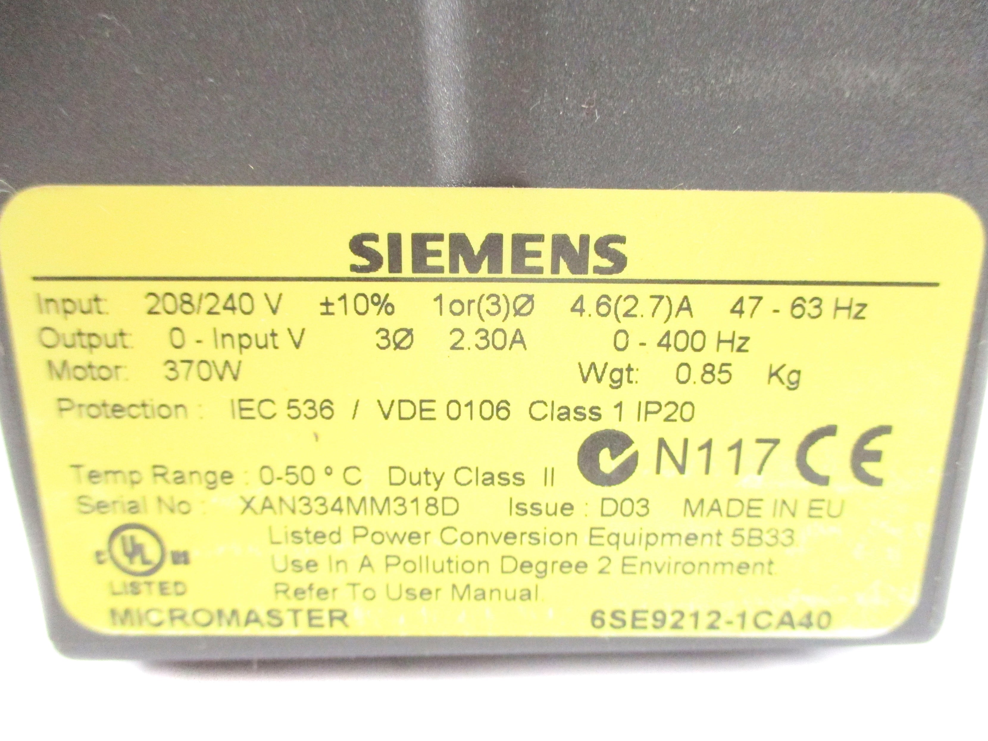 SIEMENS 6SE9212-1CA40 NSNP