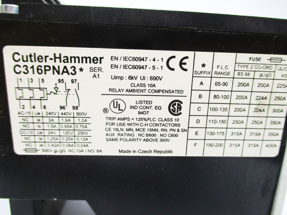 CUTLER HAMMER C316PNA3D SER. A1 110-150A NSNP