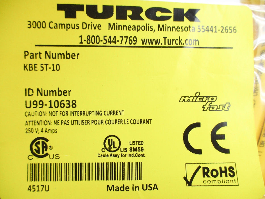 TURCK KBE5T-10 U99-10638 NSMP