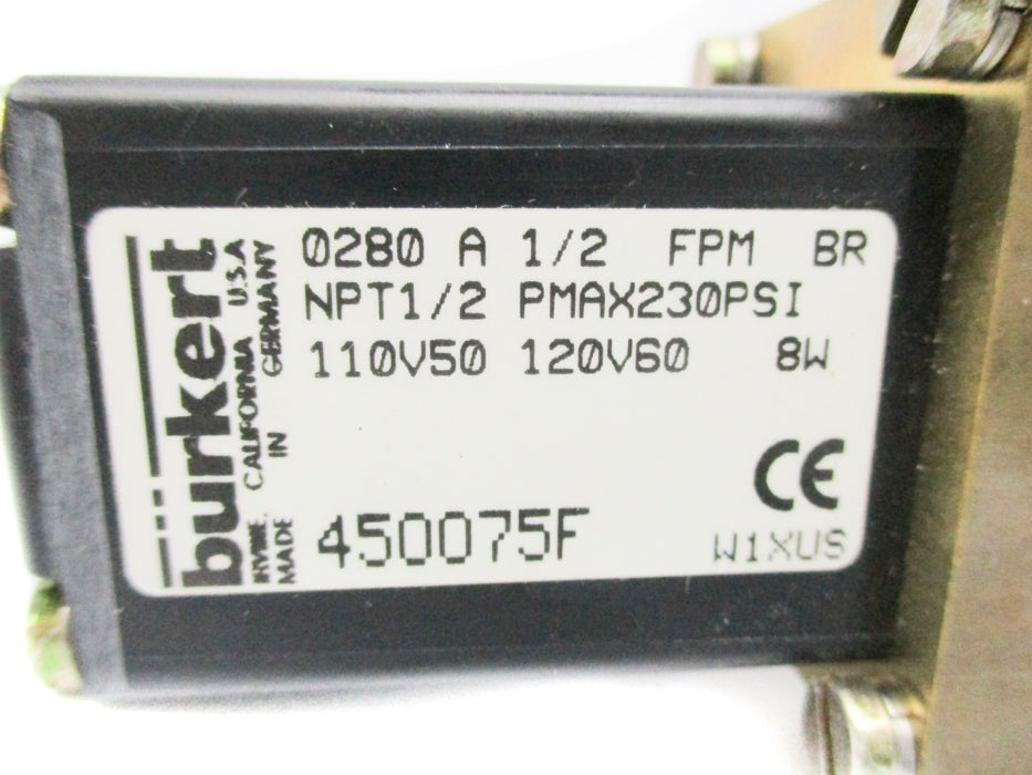 BURKERT 0280-1-1/2-FPM-BR 110/120V 230PSI UNMP