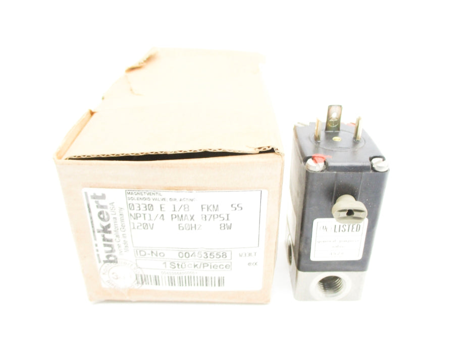 BURKERT 0330-E-1/8-FKM-SS 00453558 87PSI 120V NSMP