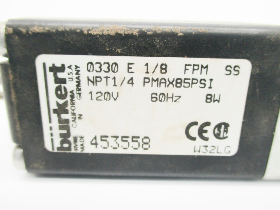 BURKERT 0330-E-1/8-FPM-SS 453558 85PSI 120V UNMP