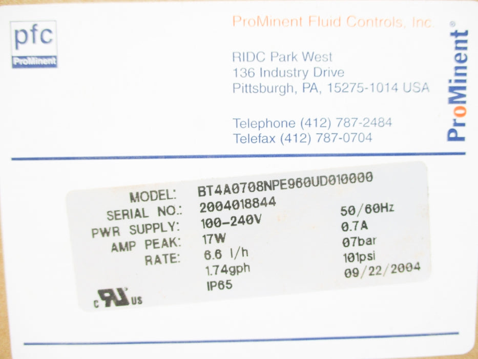 PROMINENT BT4A0708NPE960UD01000 101PSI NSFS