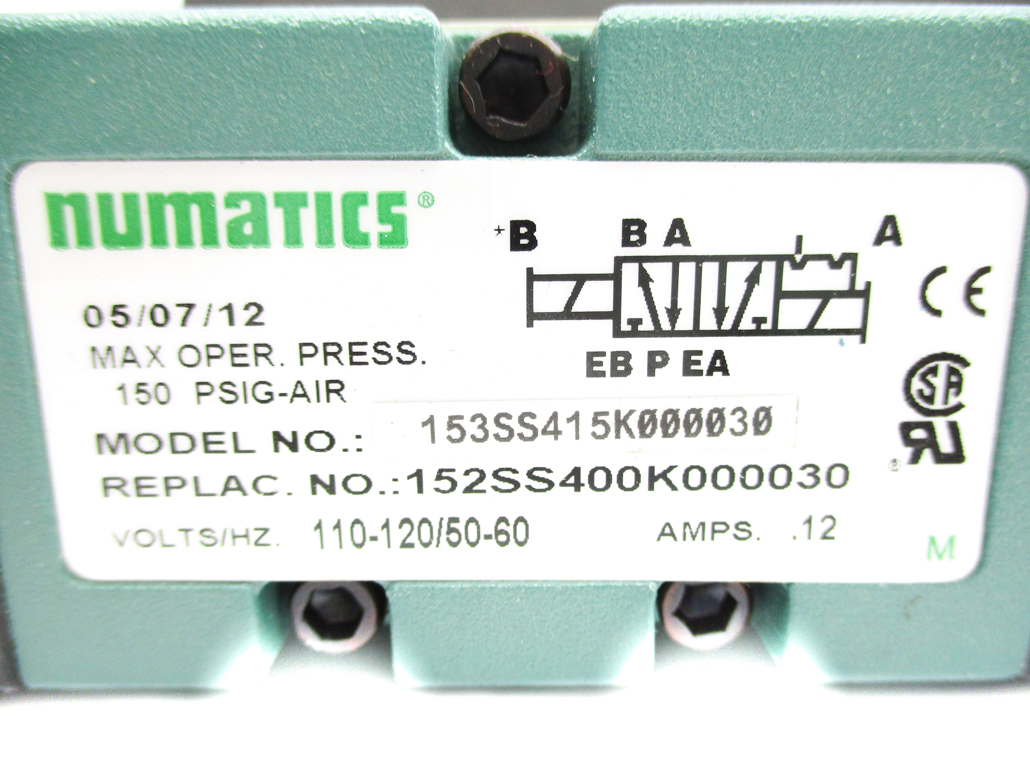 NUMATICS 153SS415K000030 110-120V 150PSIG NSNP