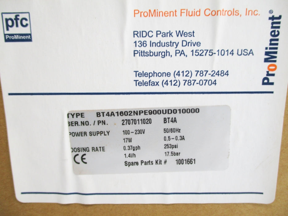 PROMINENT BT4A1602NPE900UD010000 253PSI NSMP