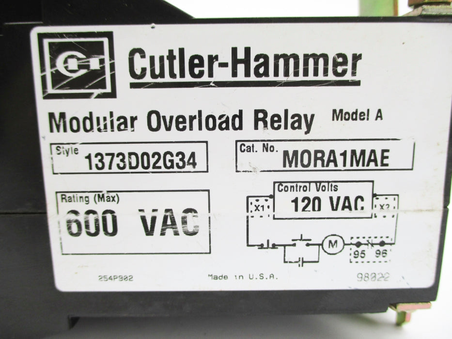 CUTLER HAMMER MORA1MAE 1373D02G34 120VAC NSNP