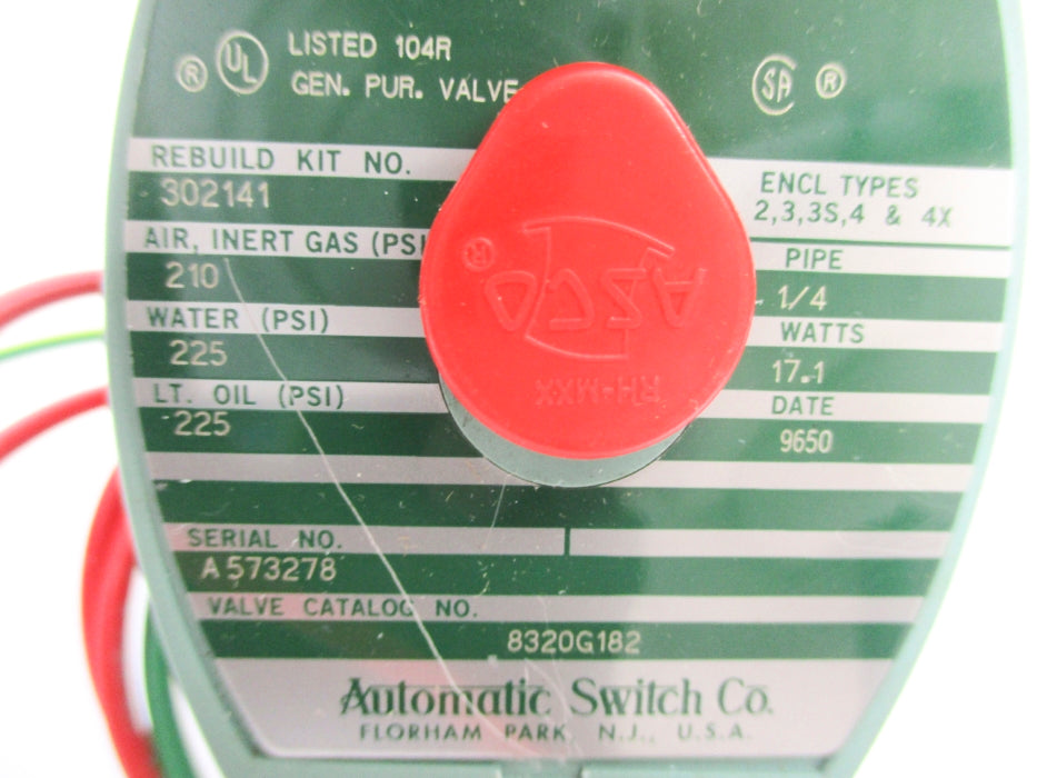 ASCO 8320G182 210-225PSI 120/60 110/50 NSNP
