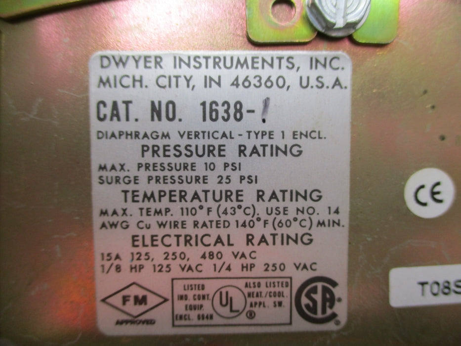 DWYER 1638-1 480VAC 15A 25PSI NSNP