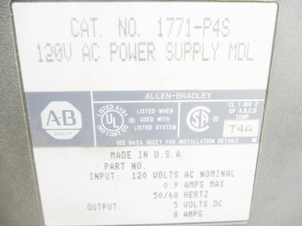 ALLEN BRADLEY 1771-P4S 120VAC UNMP