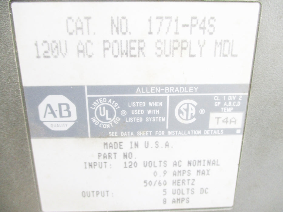 ALLEN BRADLEY 1771-P4S 120VAC UNMP