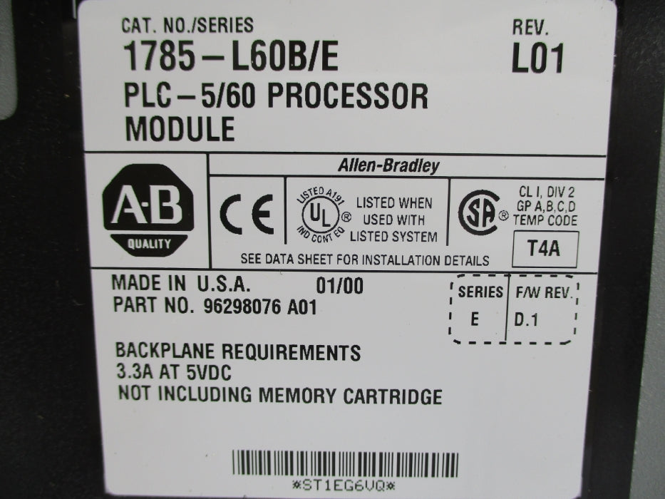 ALLEN BRADLEY 1785-L60B SER. E F/W D.1 UNMP