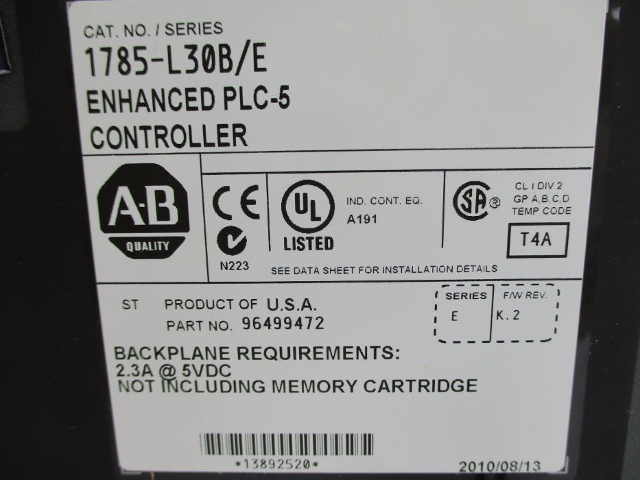 ALLEN BRADLEY 1785-L30B SER. E F/W K.2 5VDC (NO KEY) UNMP