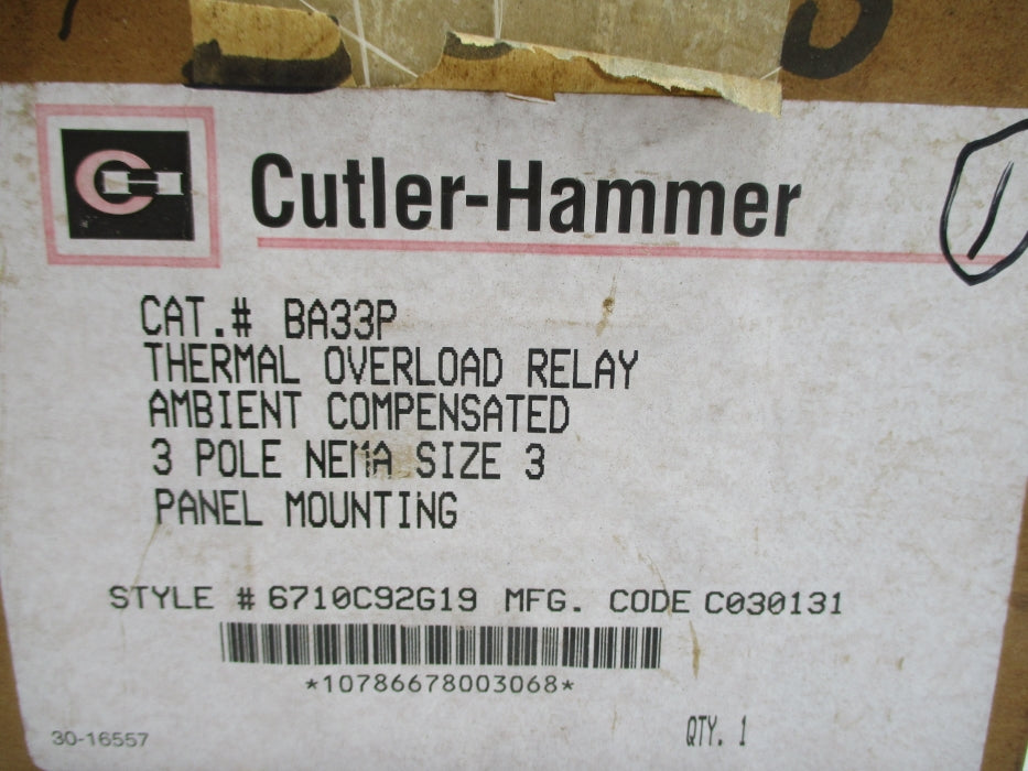 CUTLER HAMMER BA33P 6710C92G19 NSMP