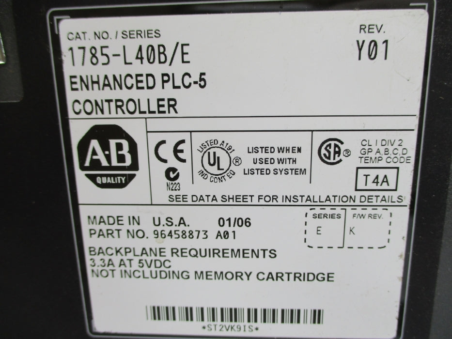 ALLEN BRADLEY 1785-L40B SER. E F/W K UNMP