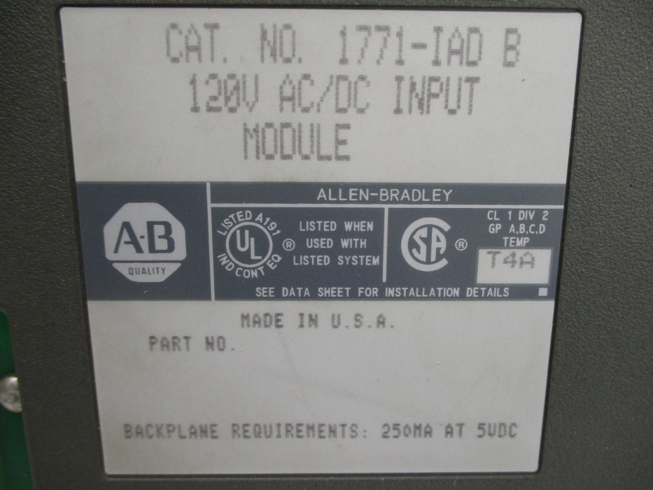 ALLEN BRADLEY 1771-IAD SER. B UNMP
