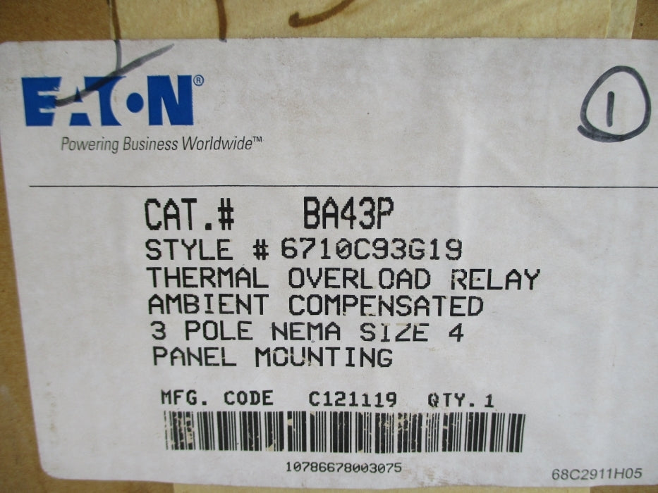 EATON BA43P 6710C93G19 NSMP