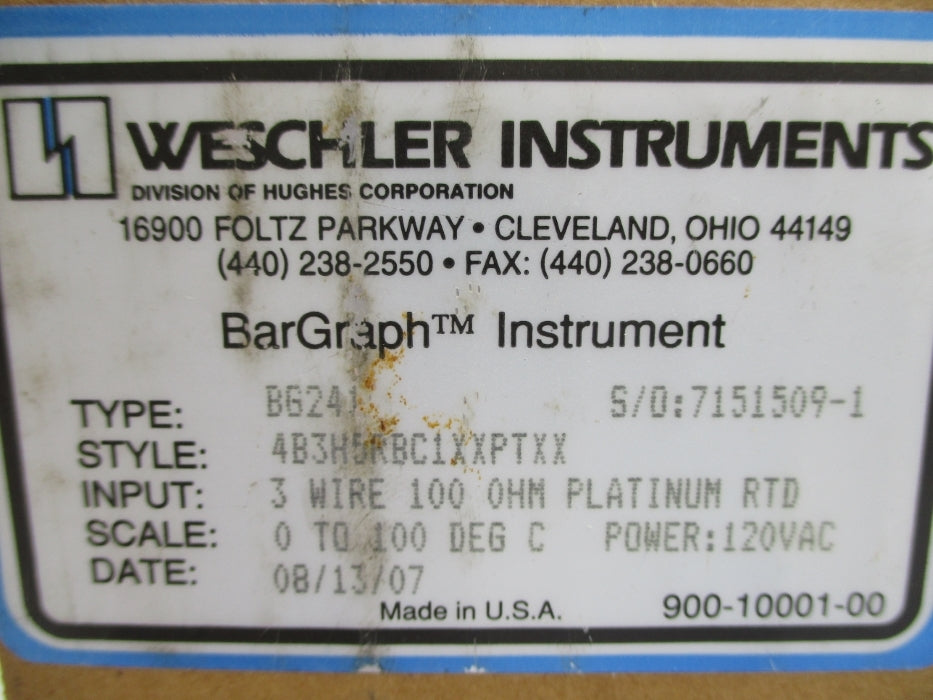 WESCHLER INSTRUMENTS BG241 4B3H5RBC1XXPTXX 0-100C NSMP