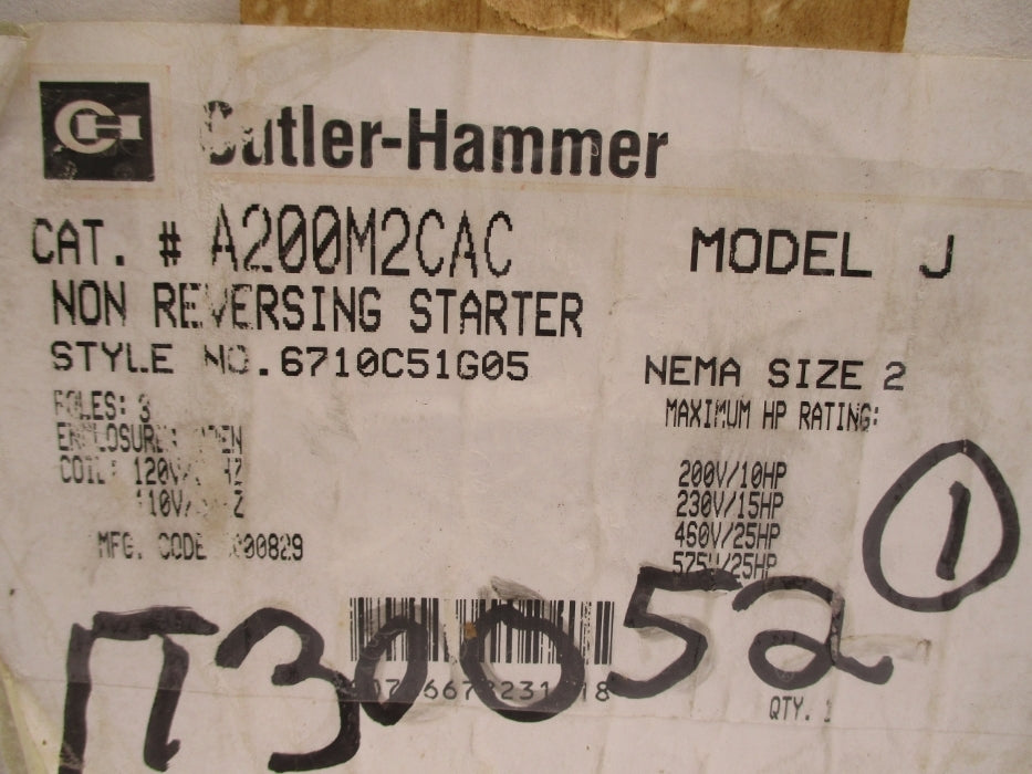 CUTLER HAMMER A200M2CAC 6710C51G05 NSMP