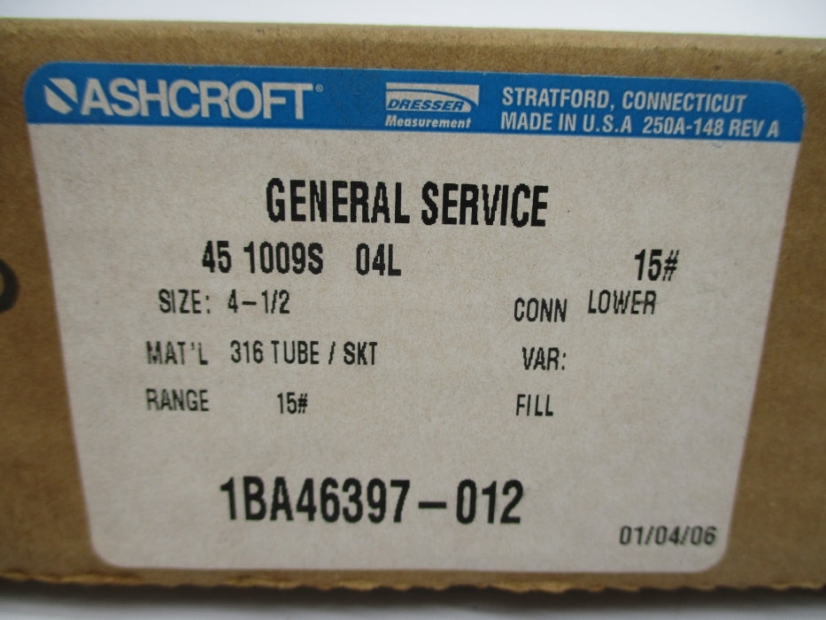 ASHCROFT 45-1009S-04L-15# 15PSI NSMP