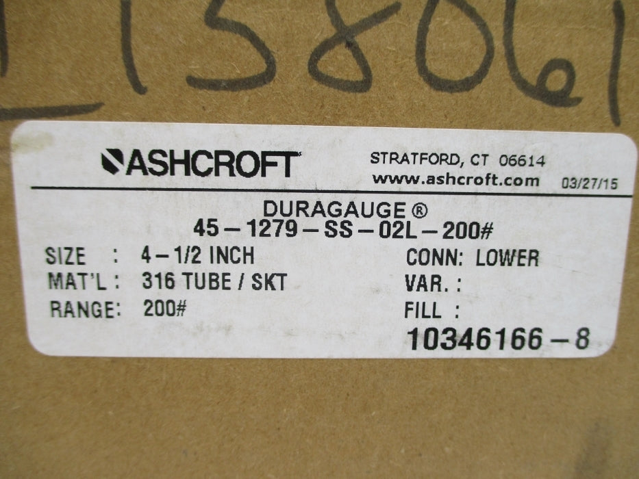 ASHCROFT 45-1279-SS-02L-200# 0-200PSI 4-1/2" NSMP