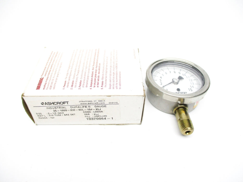 ASHCROFT 25-1009-AW-02L-15#-XLJ 0-15PSI NSMP