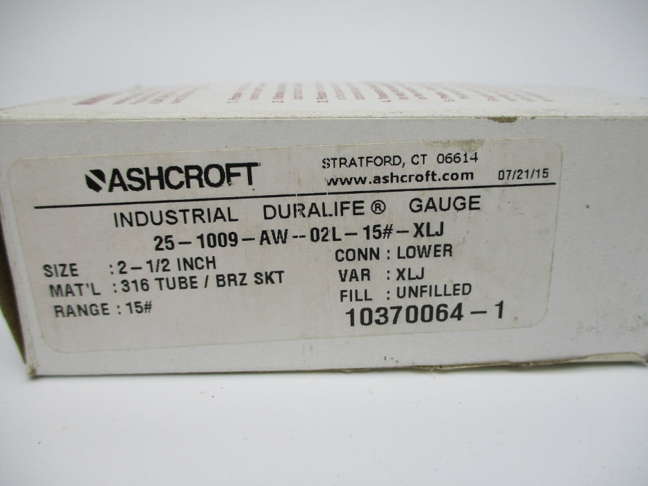 ASHCROFT 25-1009-AW-02L-15#-XLJ 0-15PSI NSMP